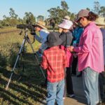 Group of people bird spotting at Roma Bush Gardens