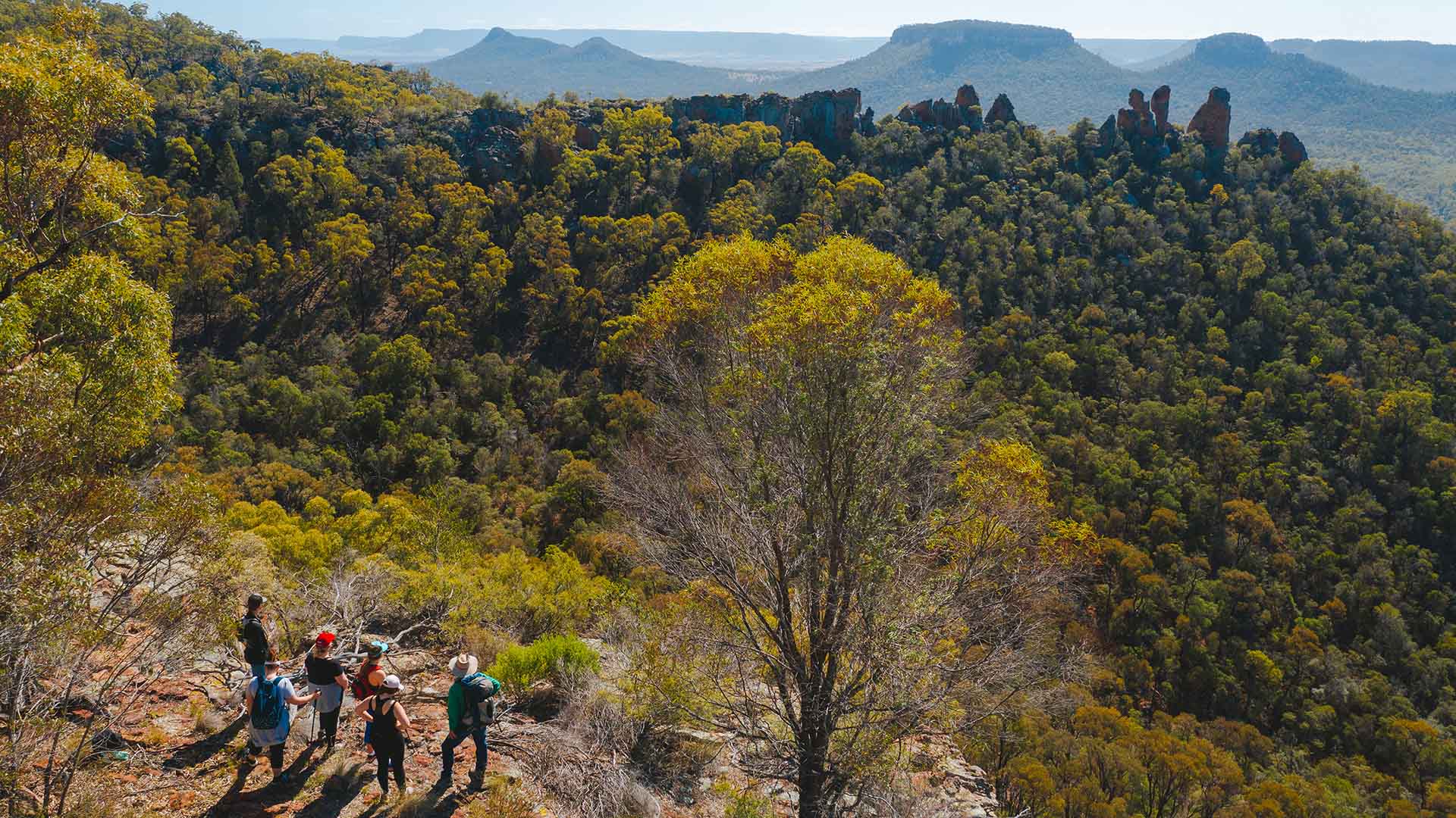 A group of people hiking through the Carnarvon Ranges