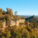 A landscape shot of large rock formations