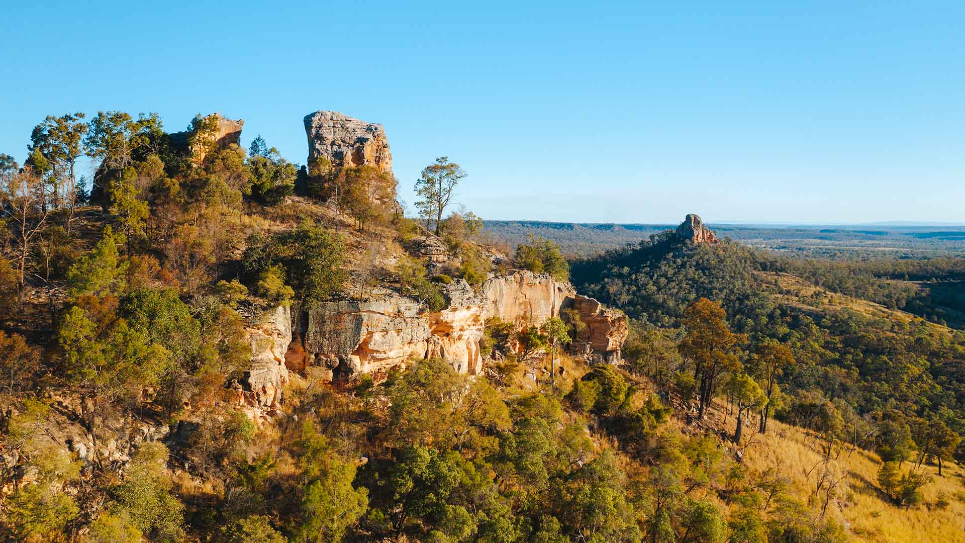 A landscape shot of large rock formations